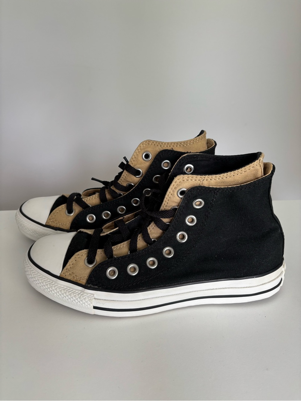 Converse Chuck Taylor All Star Double Laced Layer High Top Black & Tan Sneakers